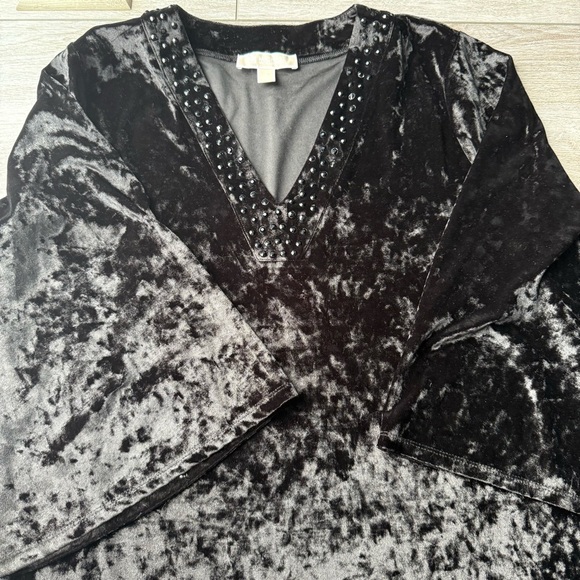 Michael Kors Black Velvet Rhinestones Blouse Tunics - Picture 8 of 13